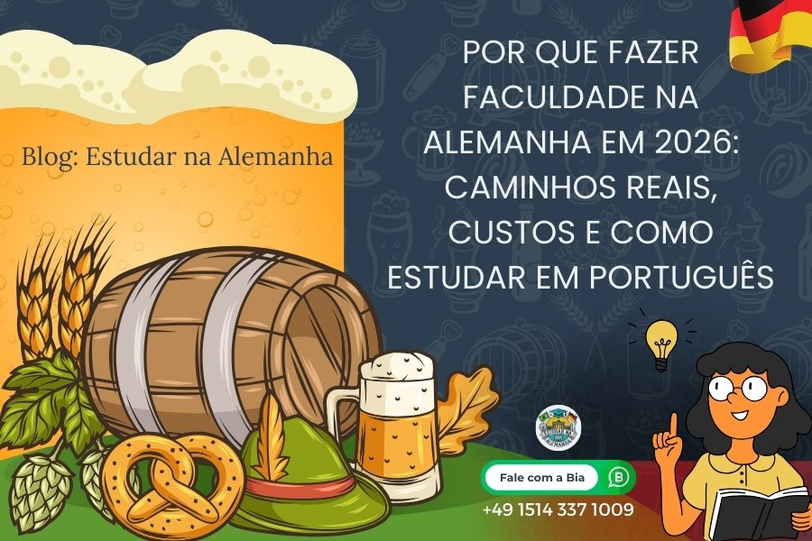 Faculdade na Alemanha em 2026: estudante analisando custos e vantagens para morar e estudar.