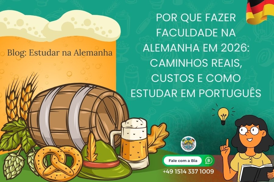 Faculdade na Alemanha em 2026: estudante brasileira pesquisando opções de graduação e caminhos acessíveis.