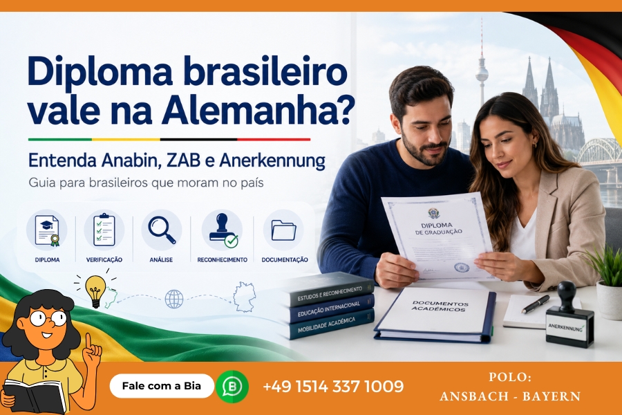 Diploma brasileiro vale na Alemanha? Pessoa consultando a Anabin para verificar instituição brasileira e diploma estrangeiro no sistema alemão.