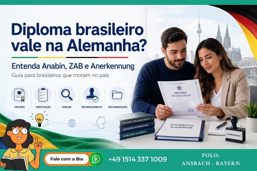 Brasileiros analisando diploma brasileiro na Alemanha e documentos acadêmicos para entender Anabin, ZAB e Anerkennung na Alemanha.