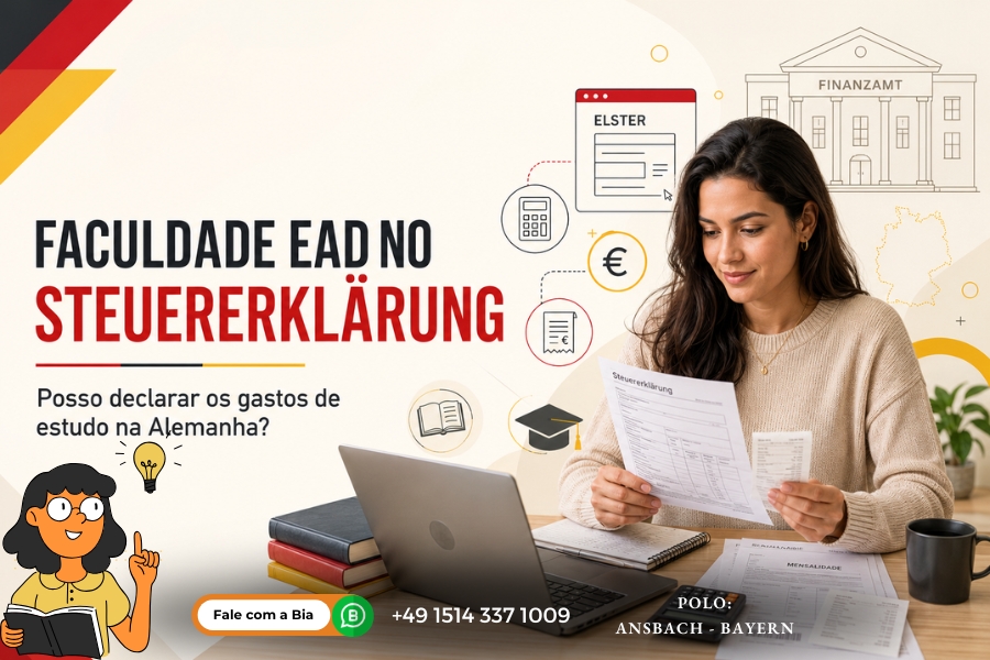 Faculdade EAD no Steuererklärung - Estudar na Alemanha (2) Brasileira conferindo papeis - Faculdade EAD no Steuererklärung - Estudar na Alemanha (2)