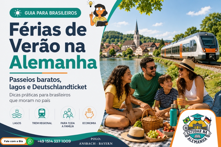Férias de verão na Alemanha com lago, trem regional, brasileiros em piquenique e dicas de passeios baratos. Férias de Verão na Alemanha com Deutschlandticket