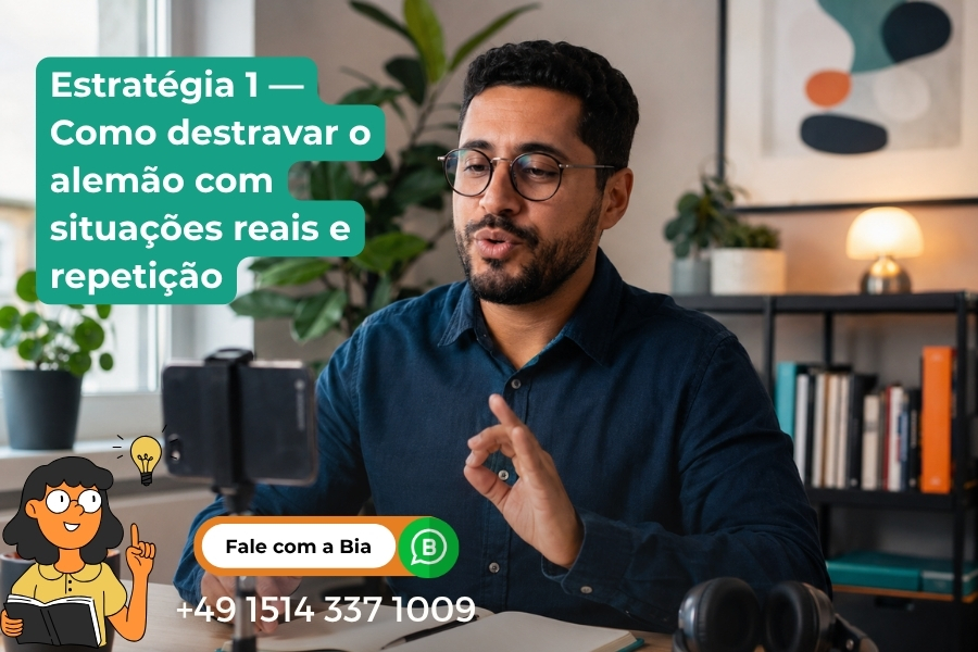 Como destravar o alemão_ 3 estratégias eficazes para brasileiros na Alemanha (2) Brasileiro praticando repetição de tarefas para destravar a fala em alemão - Como destravar o alemão_ 3 estratégias eficazes para brasileiros na Alemanha (2)
