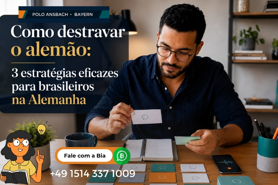 Brasileiro aprendendo como destravar o alemão para falar com confiança na Alemanha