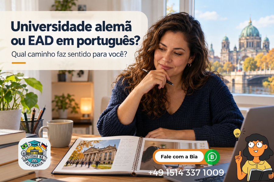 Mulher pensando - Estudar na Alemanha - Universidade alemã ou EAD em português - Estudar na Alemanha